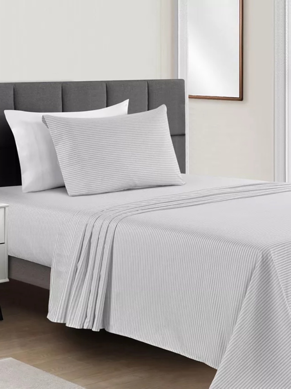 Sunham Microfiber Printed 3-Pc. Sheet Set, Twin Gray Stripe 734737733169